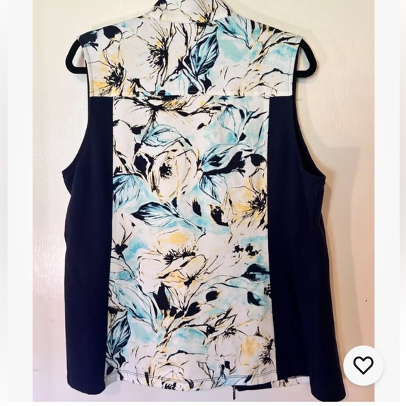 Weekends By Chicos Full Front Zip Floral Blue Sleeveless Layering Vest Size 2 - Picture 3 of 6